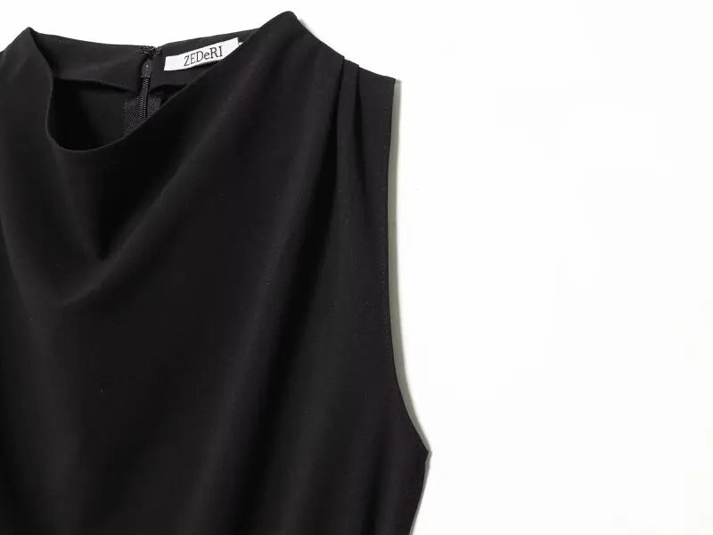 Elegant Black Sleeveless Blouse for Women with Belt Summer Casual Tank Top Back Zipper Work Office Wear Casual Daily Outfits Top
