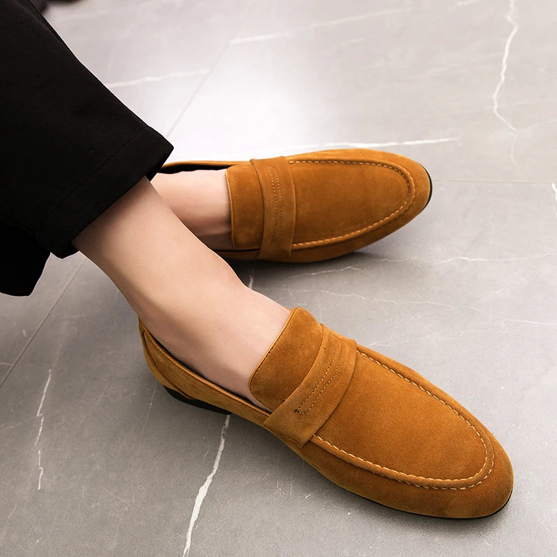 Men Dress Shoes Loafers Suede Pointed Toe Low Heel Fashion Business Casual Breathable Wedding Daily Dress Shoes Zapatos Hombre