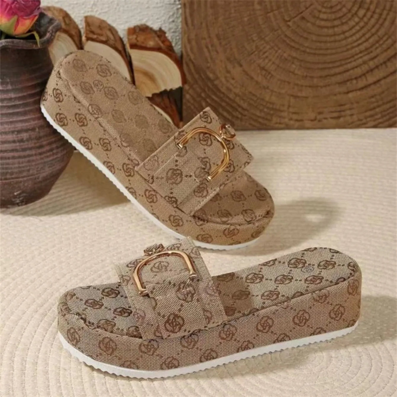 2025 Women Wedges Slippers Summer New Fashion Sandals Fashion Outdoor High Heels Women Slippers Shallow Beach Shoes Slides Women