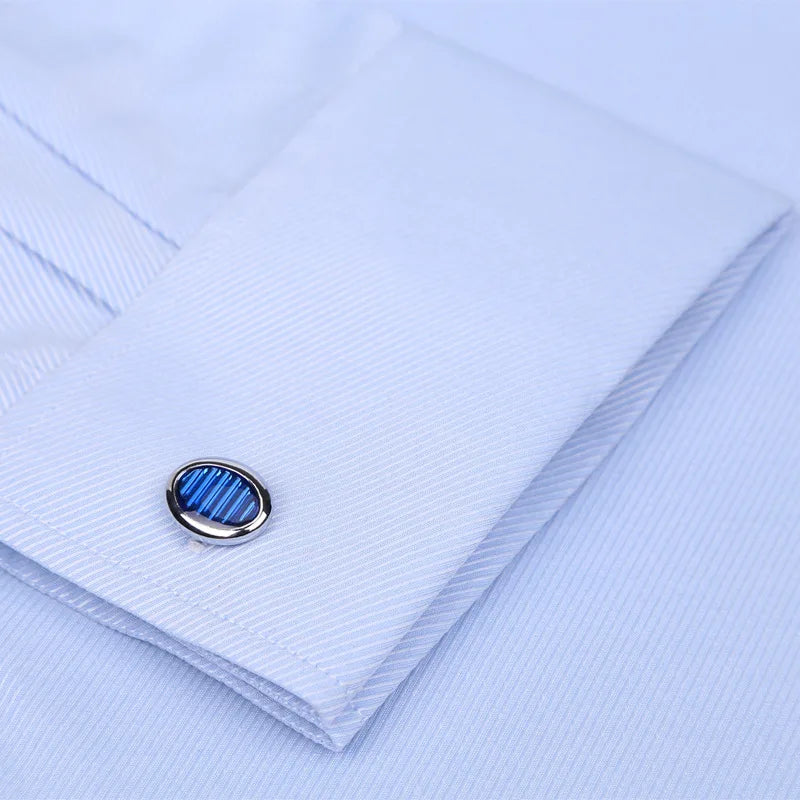 Men's Blue Long-sleeved Dress Shirts, Single-breasted Lapel Vertical Striped Shirt Men, White,Purple,Black,Pink,Yellow Optional