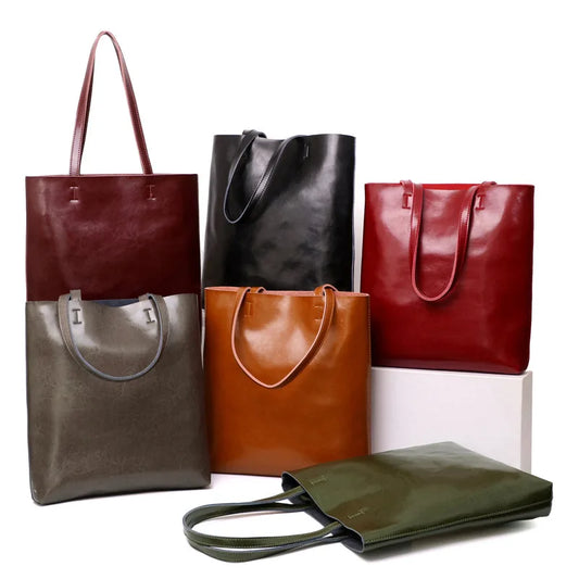Real Leather Women's Handbag Fashion Top-handle Bags Ladies Tote Bag Minimalist Wallets Shoulder Tote Bag Portable Shopping Bag