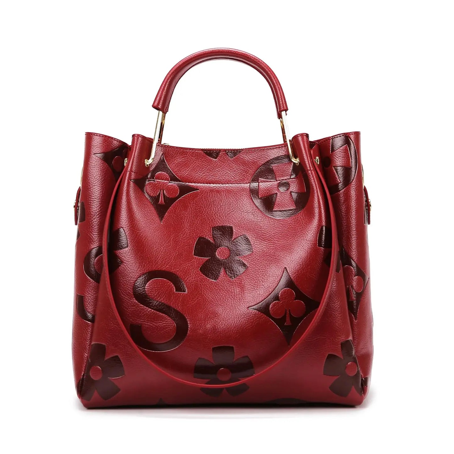 Women's Top-handle Handbags Large Shoulder Bag Embossed Leather Top Handle Handbag Set Ladies Bucket Hobo Tote For Work Travel