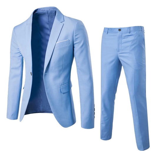 Mens Suit Set Two Piece Business Formal Wear Korean Slim Fit Groom Groomsmen Wedding Tuxedo