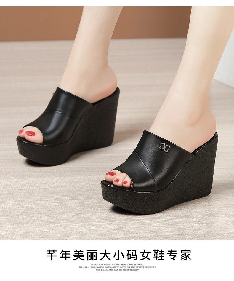 2024 Designer Summer Ladies Slippers New Fashion Thick Sole Wedge Women's Sandals High Heel Sandal Open Toe Fish Mouth Shoes