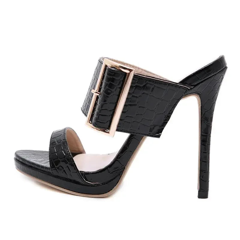 Women's Sandals Open Toe High Heeled Slippers Big Buckle Heels  Sandalias Mujer  Ladies Shoes  Heels Women Slender Heel