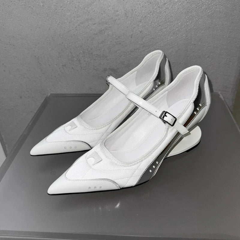 Women Shoes Special Heel High Heels Buckle Plus Size White Casual Shoes Shallow Women Mary Jane Shoes Designer Pointed Toe Pumps