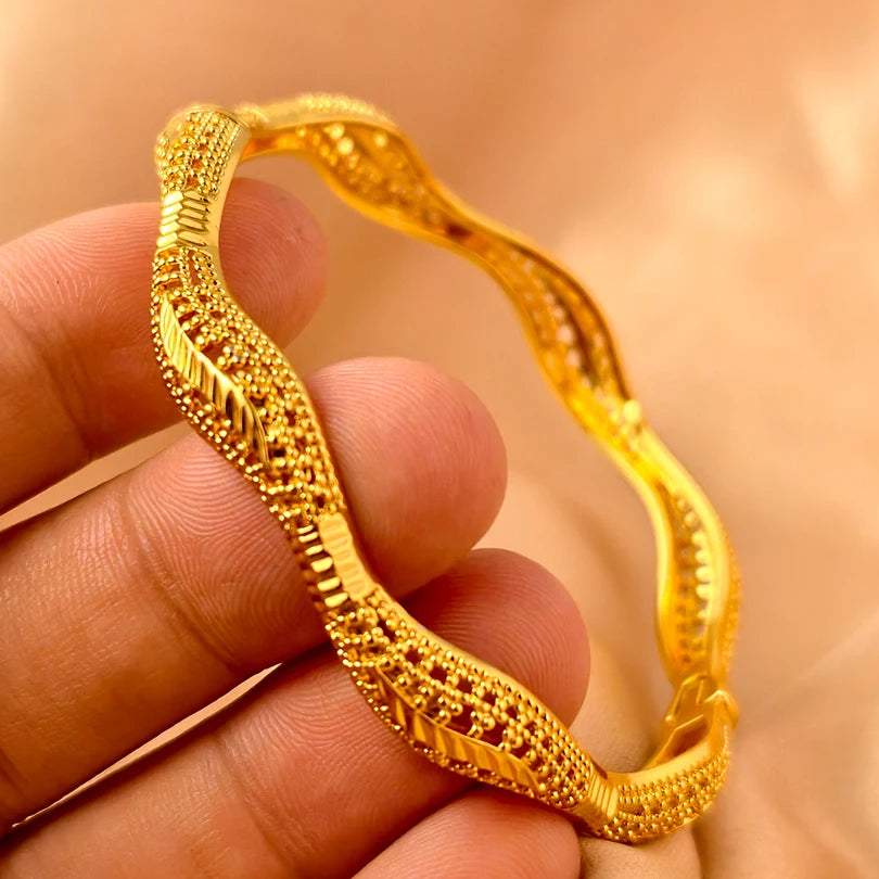 Dubai Gold Plated 24K Bangles for Women Jewelry Exaggerated Style Bracelets Banquet Party Bijoux Nigeria Wedding