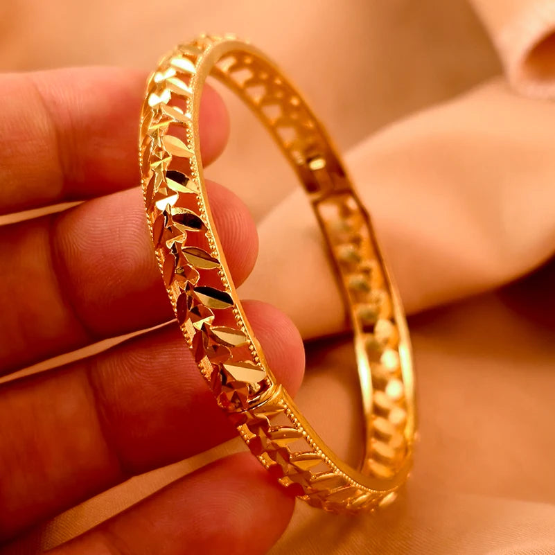 Dubai Gold Plated 24K Bangles for Women Jewelry Exaggerated Style Bracelets Banquet Party Bijoux Nigeria Wedding