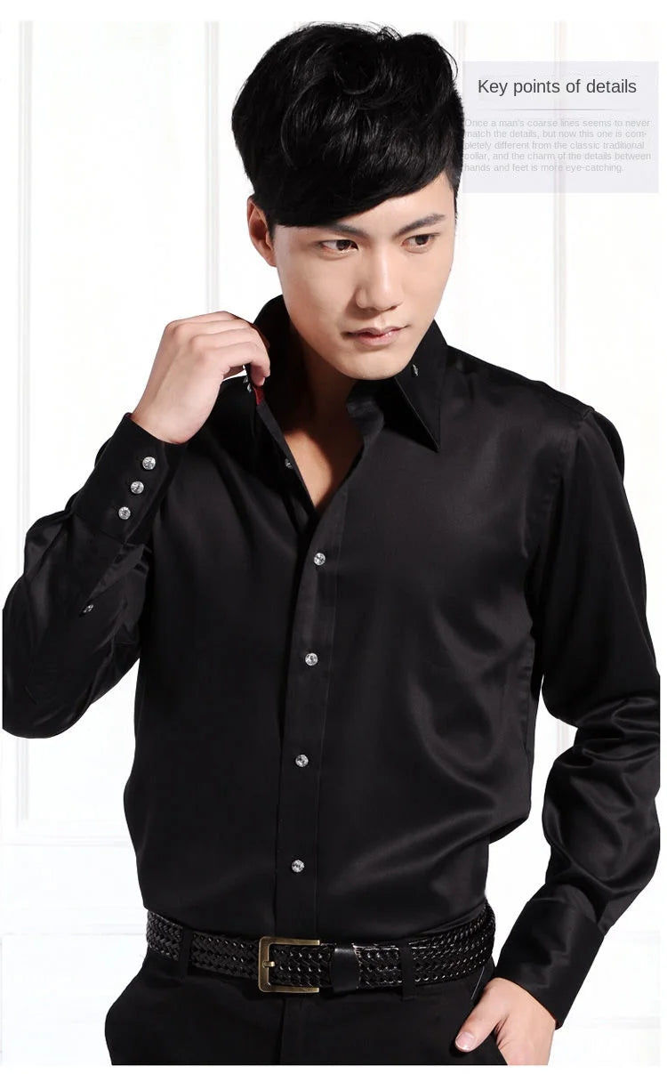 Men's Dress Shirt Button-down Collared Long Sleeve Formal Business Casual Shirt Korean Fashion Slim Fit Designer Shirts White