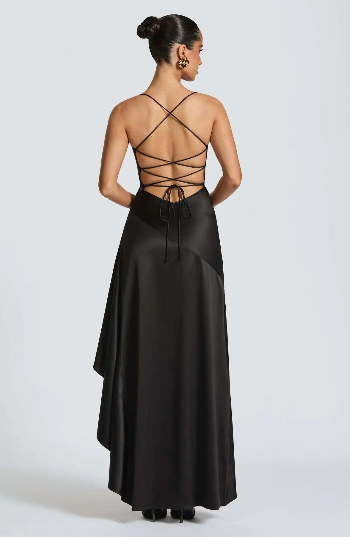 Summer Dresses For Woman Sexy Vestidos Slim Backless Elegant Evening Dress Slit Solid Color Spaghetti Strap Leace-up Temperament