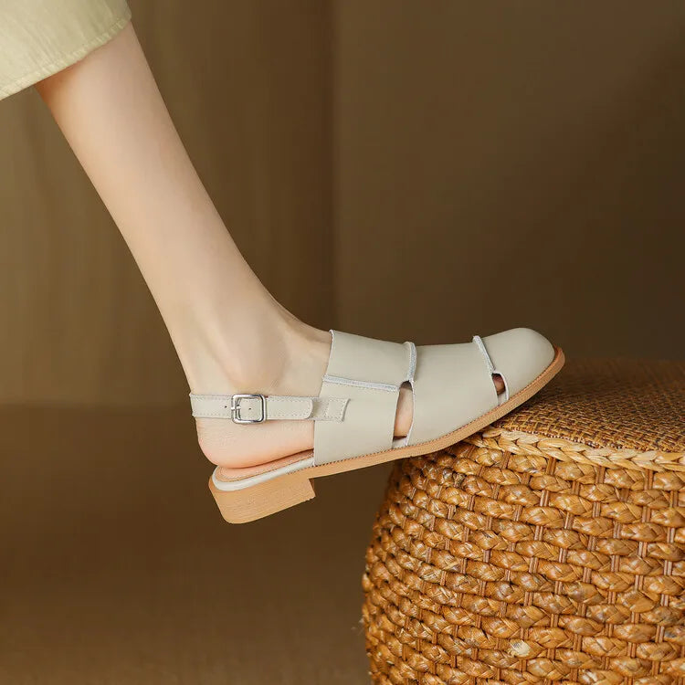 Women Sandals 2026 new Hollow Breathable Comfortable Soft Sole Low Heel Slingback Shoes Summer Fashion Versatile Casual Sandals