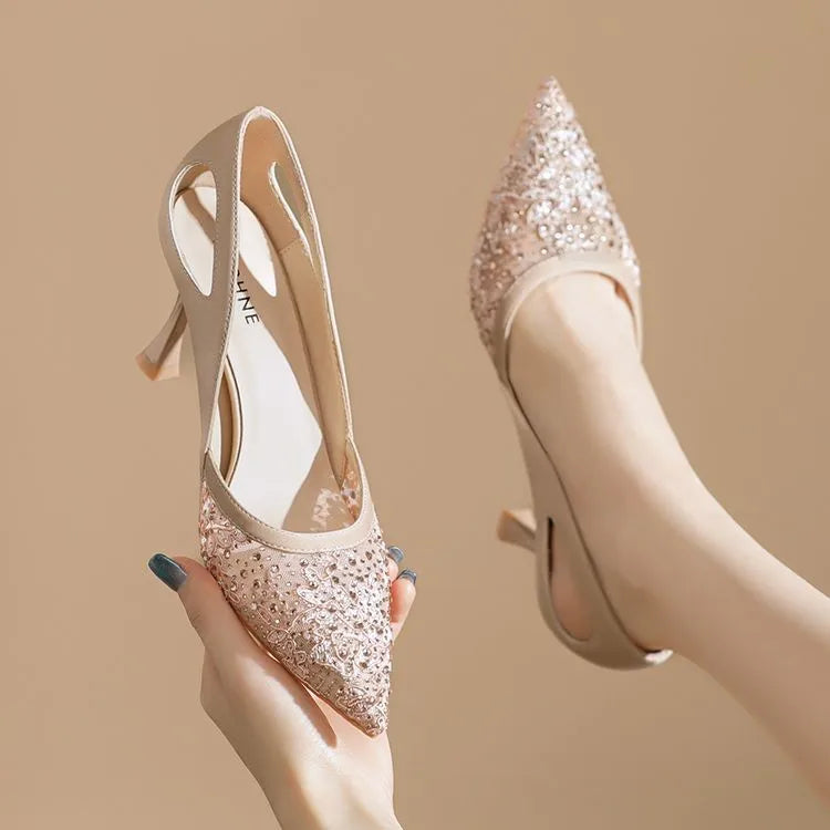 Comfortable High Heels for Women Summer 2026 New Pointed Toe Slim Heel Mesh Design Niche Popular Single Shoes