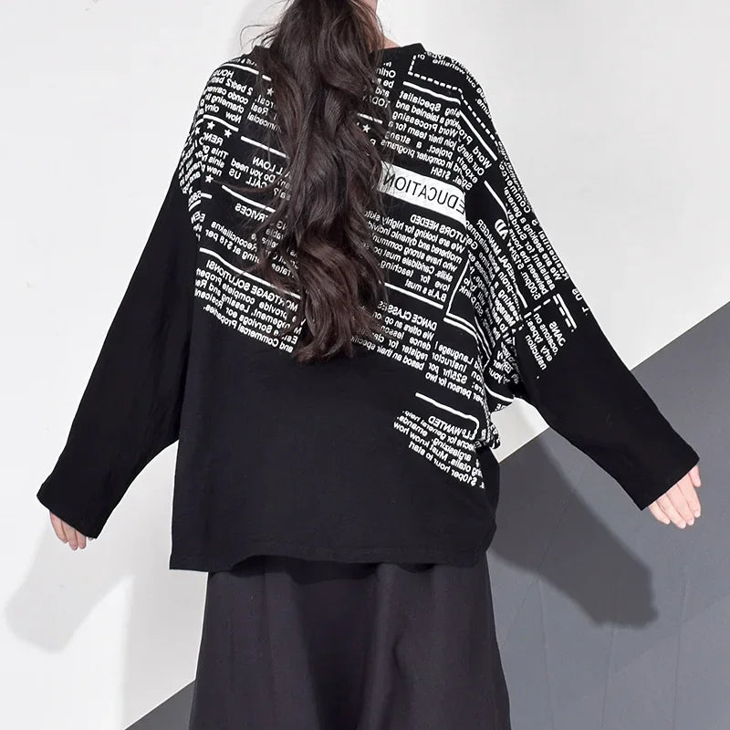 Fashion Women's Blouse Shirt Spring Letter Printed O Neck Long Sleeve Shirts Casual Loose Office Ladies Pullover Tops Plus Size