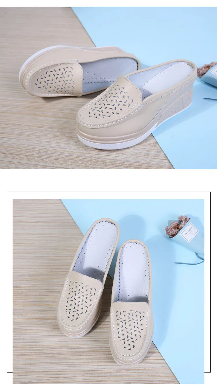 STRONGSHEN Women Slippers Casual Hollow Out Heel Wedge Thick Bottom Increase by 8cm Half Slippers Women's Non slip Fashion Shoes