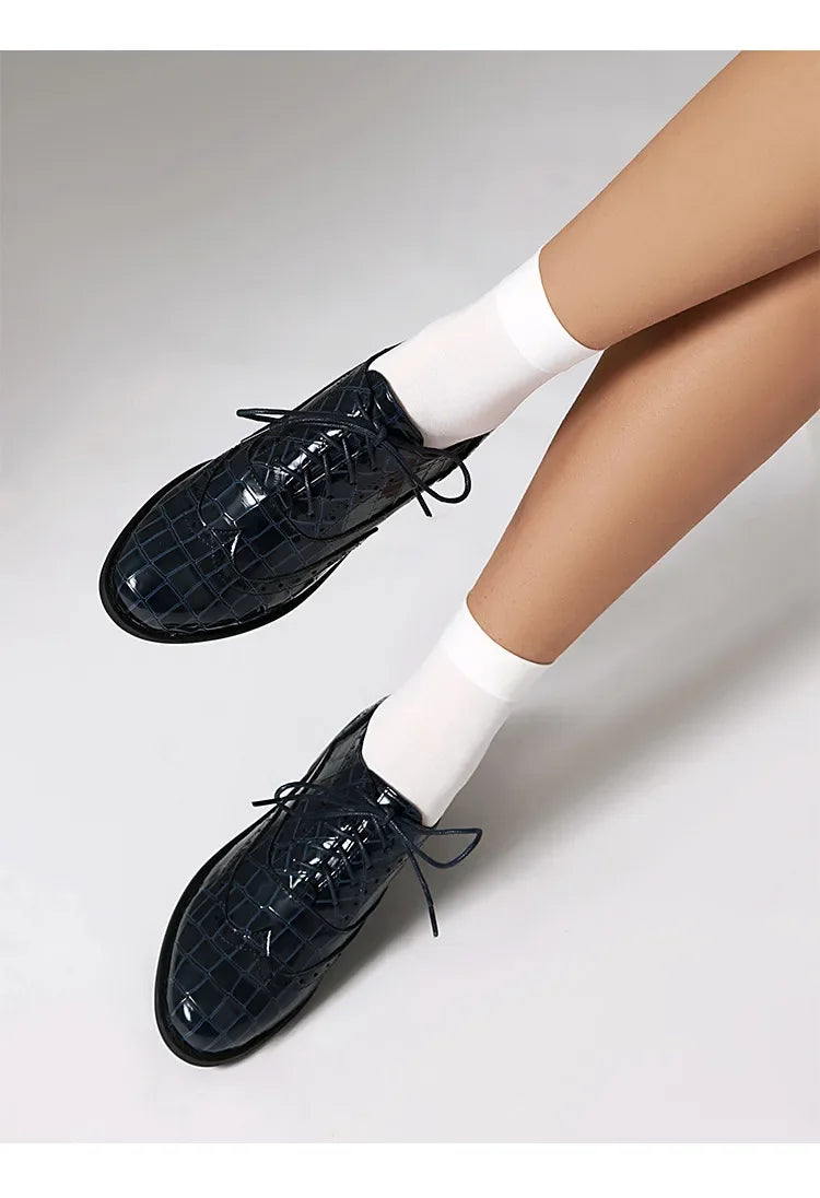 Women Shoes Spring New Fashion Round Toe Lace Up Retro Single Shoe for Office Party Walk Thick Low Heeled Big Size 48 775-1