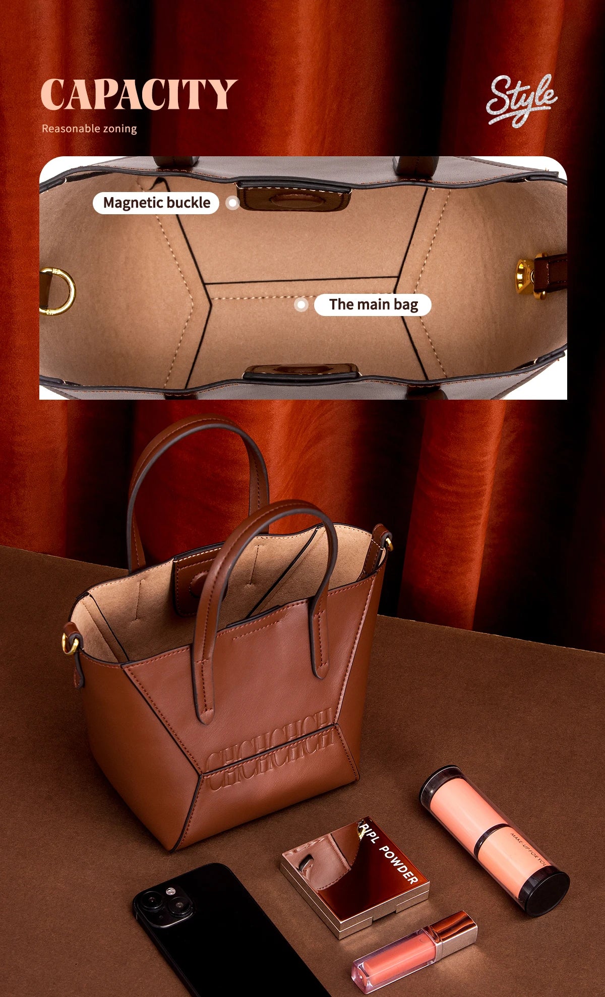 Fashion Women's Large Capacity Handbag 2025 Autumn New Multi Functional Solid Color Women's Shoulder Bag