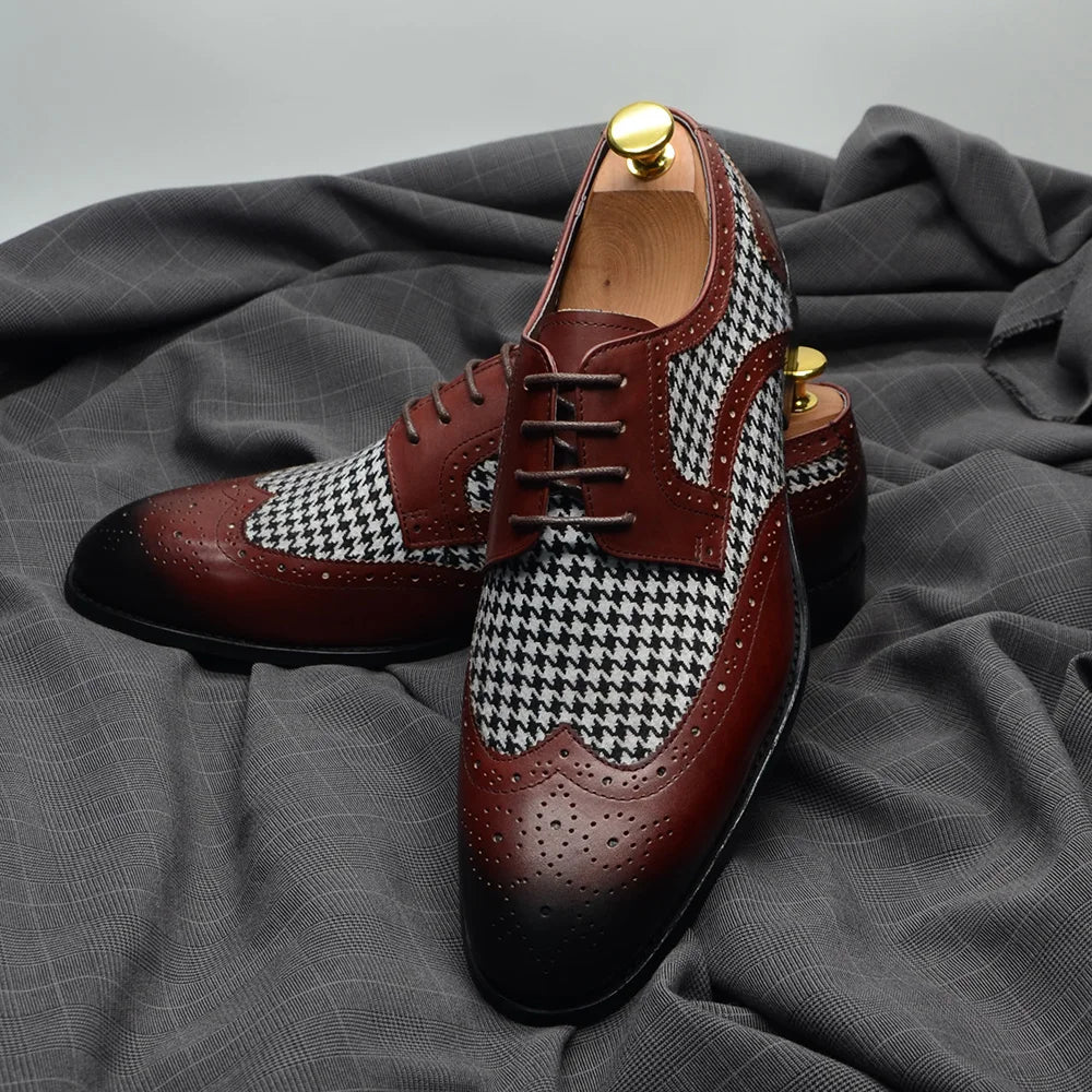 Mens Dress Shoes Original Luxurry Fabric and Genuine Leather Brogue Social Party Business Lace Up Derby Wedding Formal Shoes Men