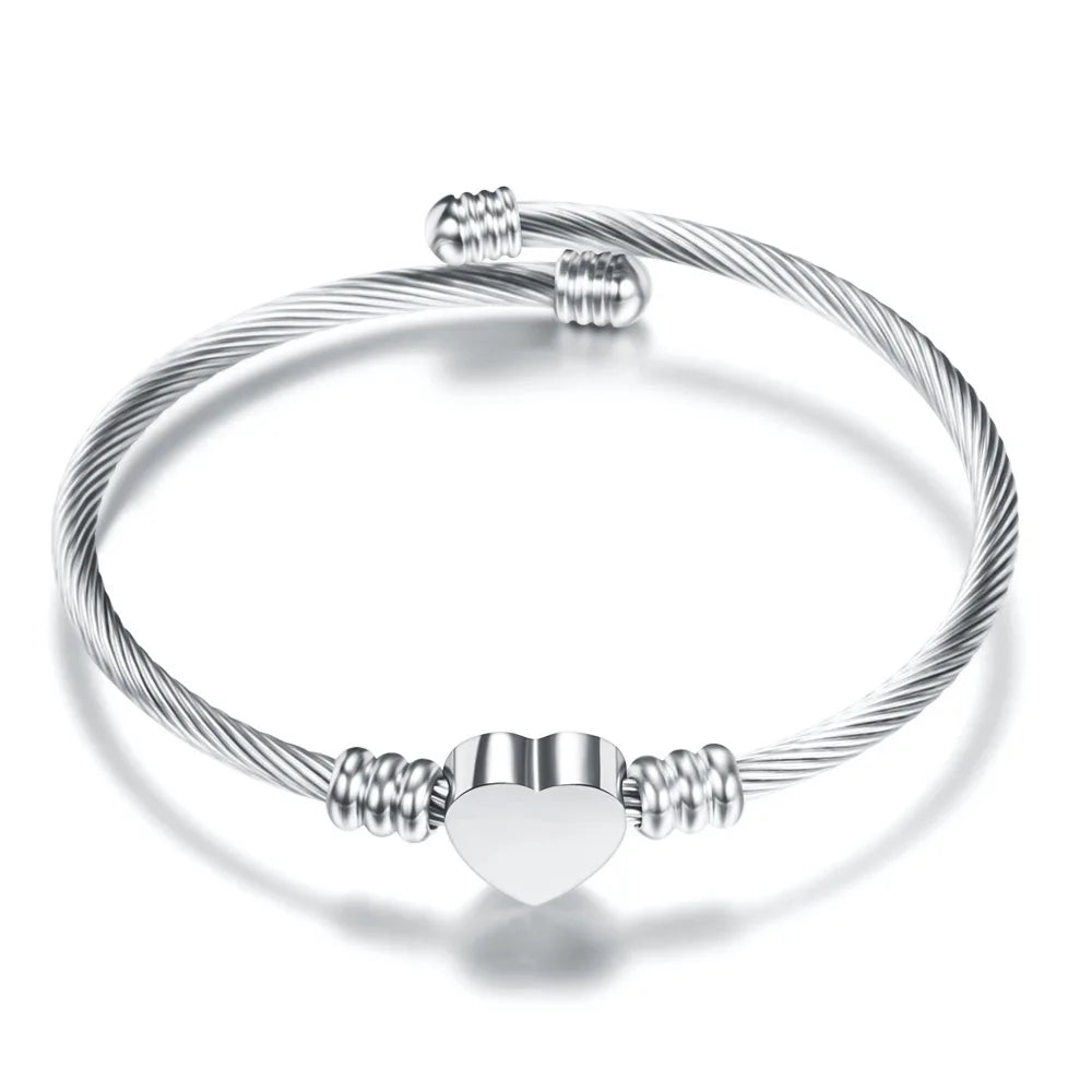 Stainless Steel Bangle For Women Heart Seal Accessories Adjustable Size