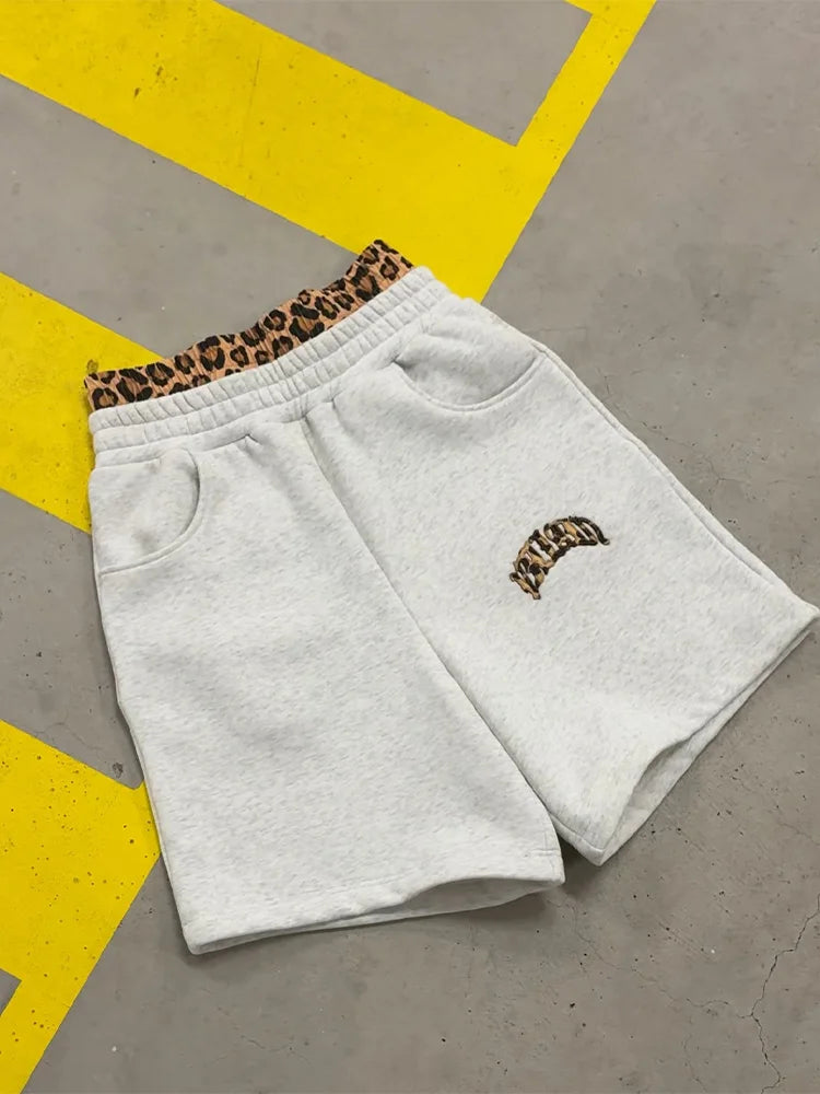 2025 New Tracksuit Men Clothing Y2K Vintage Embroidered Leopard Print Street Casual Hoodie Trendy Double Waist Unisex Sweatpants