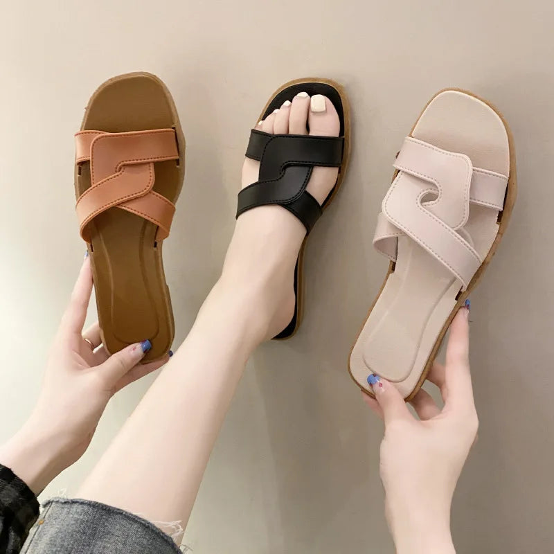Women's Summer Slides Sandals - Cross Band Design, Ultra Soft Anti-Slip Sole, Lightweight House Slippers for Women, Beach Walkin