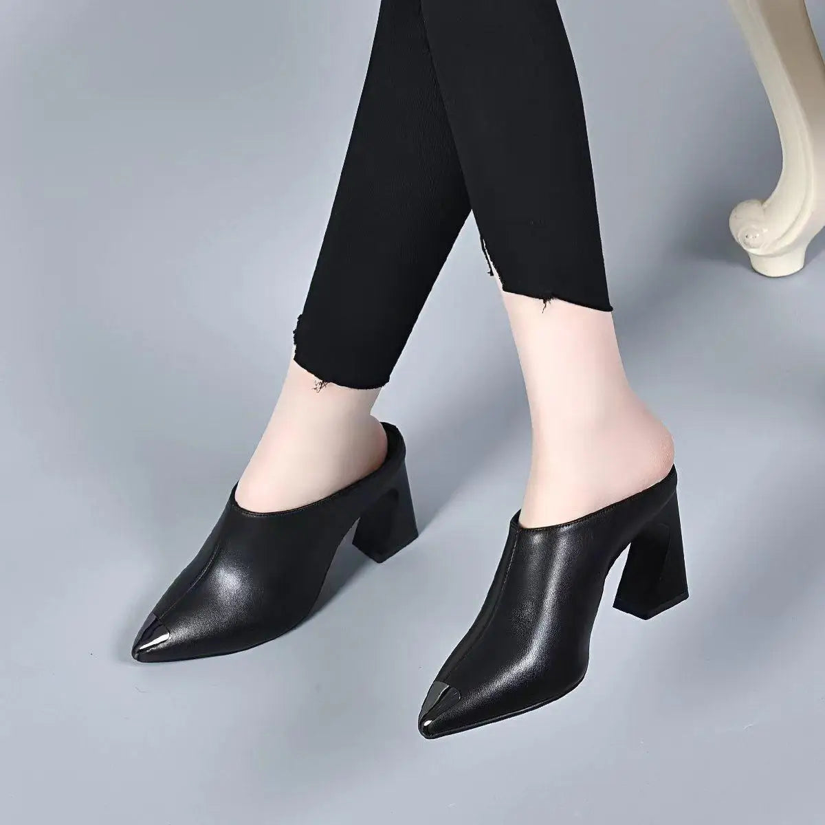 Sandalias Summer 20235 New Women Slipper High Heel Sandal Shoes Ladies Solid Casual PU Leather Slides Pumps Women Heels Shoes