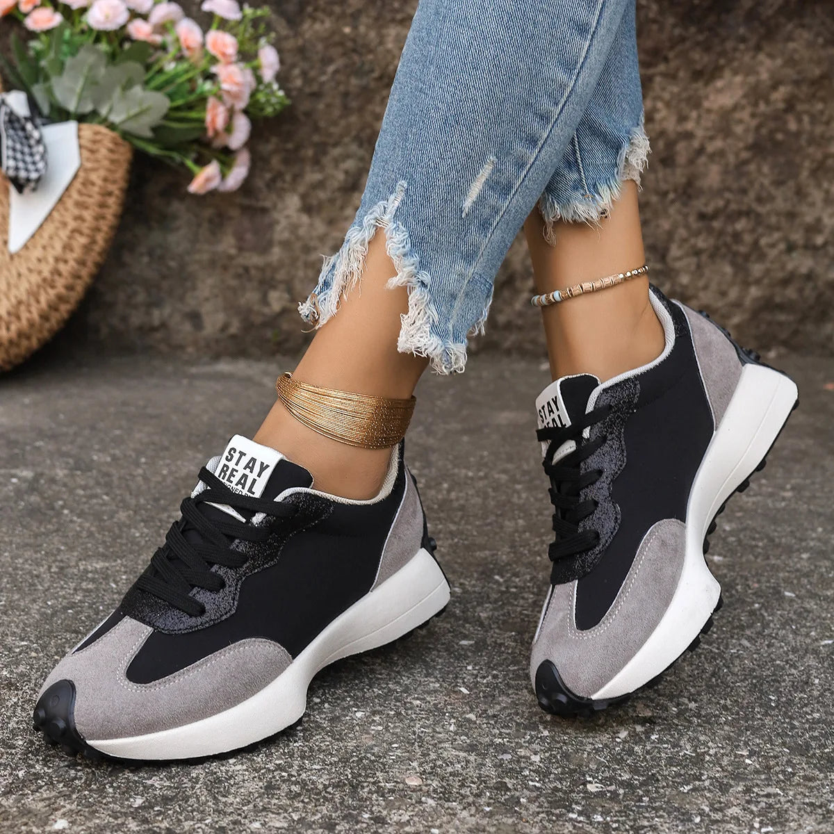 Women Sneakers Causal Walking Shoes Woman Autumn Fashion Lace Up Sports Platform Shoes Outdoor Non-slip Running Shoes