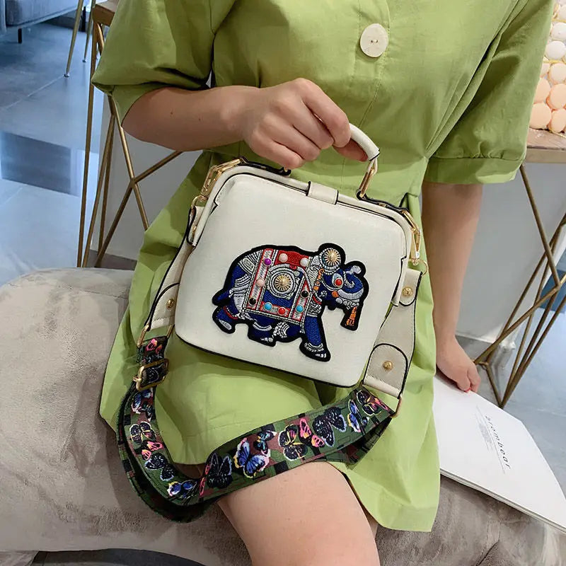 Women Leather Handbag Messenger Bag Purses Satchels Designer Luxury Handbags Crossbody Bags Elephant Embroidered Bags 2023 New