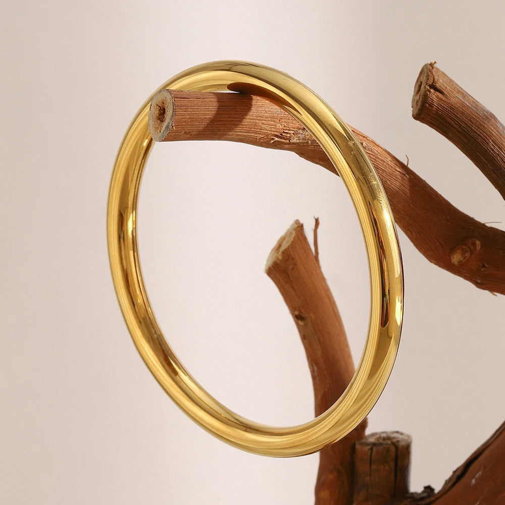 E.B.belle 18K Gold Plated Minimalist Style Hollow Round Bangle Woman's Wrist Bangles Stackable Jewelry