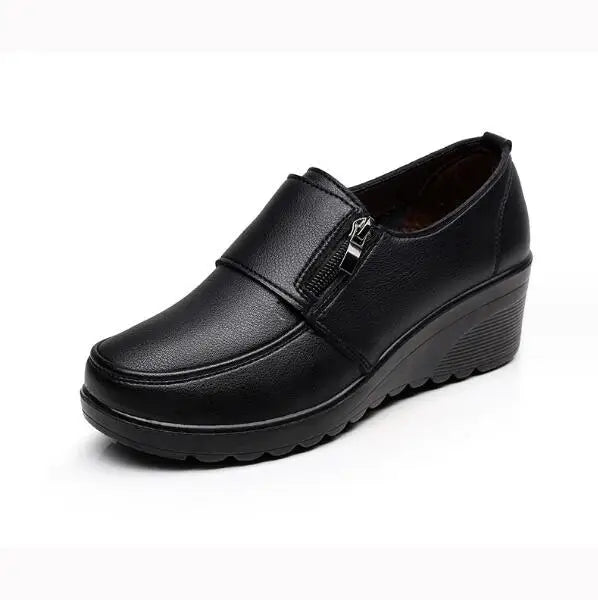 Classic Genuine Leather Women Shoes Round Toe Casual Comfortable Women's Wedge Shoes Spring Autumn Fashion Mother Shoes 10models
