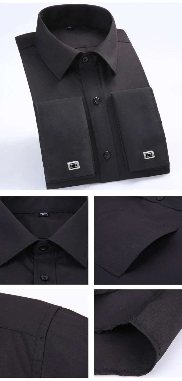 Men's Classic French Cuffs Solid Dress Shirt Formal Business Standard-fit Long Sleeve Office Work White Black Yellow Social Shir