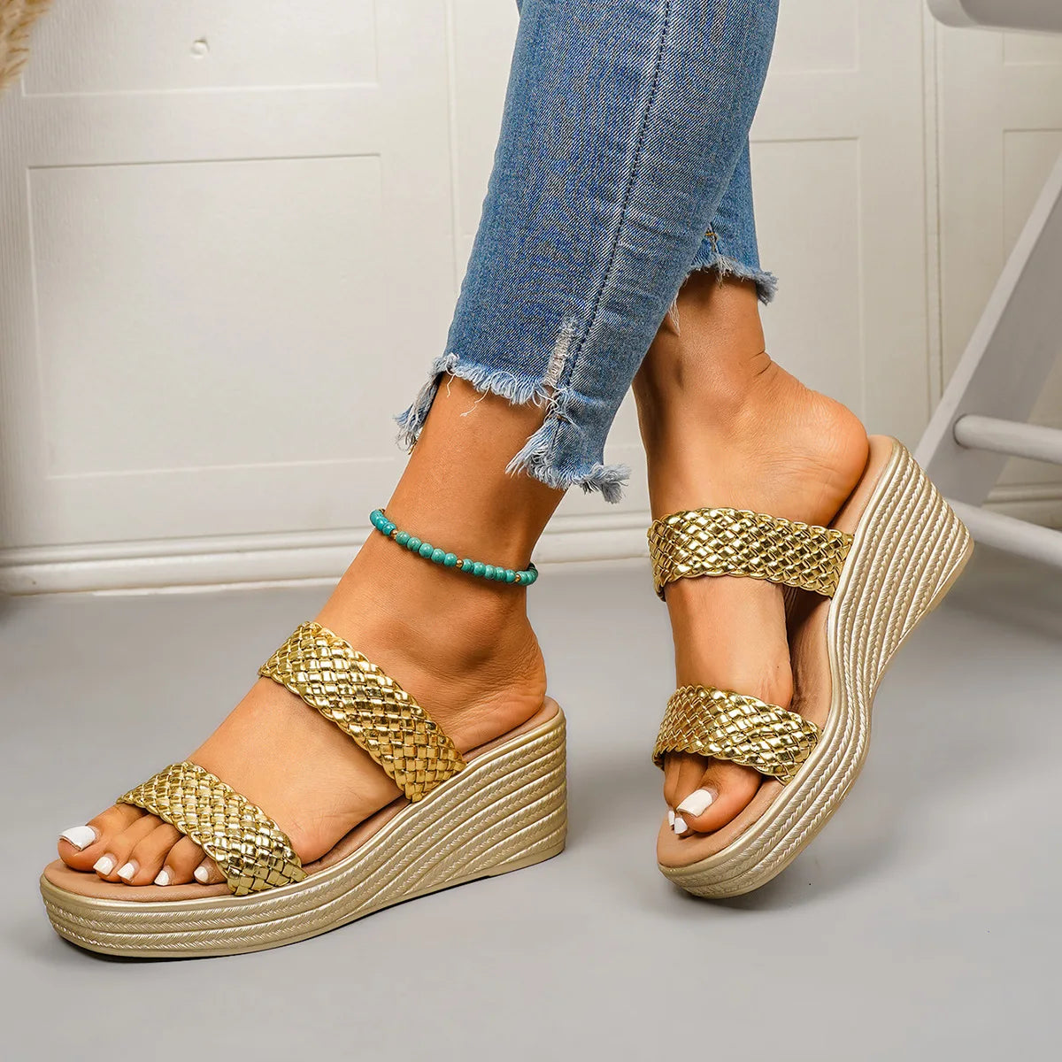 Fashion Women Wedges Sandals Luxury Platform Slippers Sexy Open Toe Women Shoes Shiny High Heels Women Shoes Sandalias De Mujer