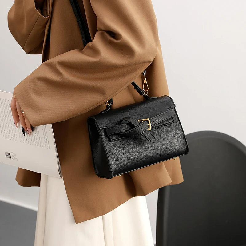 Classic Black Handbag Brand Bag Women Solid Small Pu Leather Crossbody Bag With Short Handle High End Sac A Main Designer Bosas