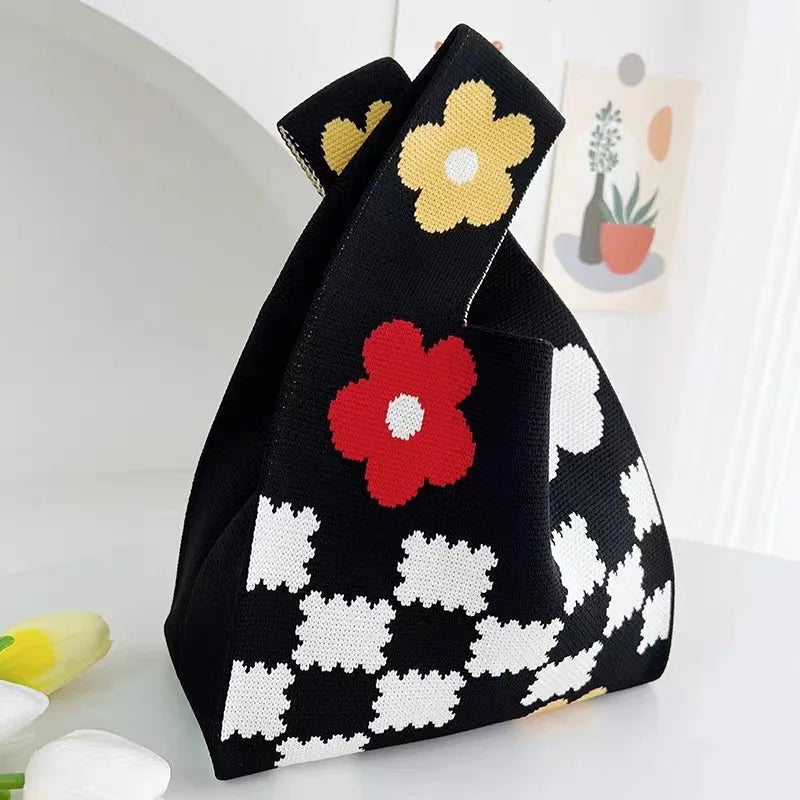 Women'S Knot Wrist Tote Bags Handmade Knitted Bag Portable Mini Striped Bucket Phone Bags Large Capacity Spring Summer Handbags