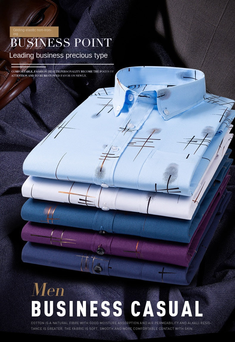 Men's Dress Shirts Spring Autumn Latest Hot Sale Non-iron Anti-wrinkle Business Casual Print Thin Plaid Slim Fit chemise homme