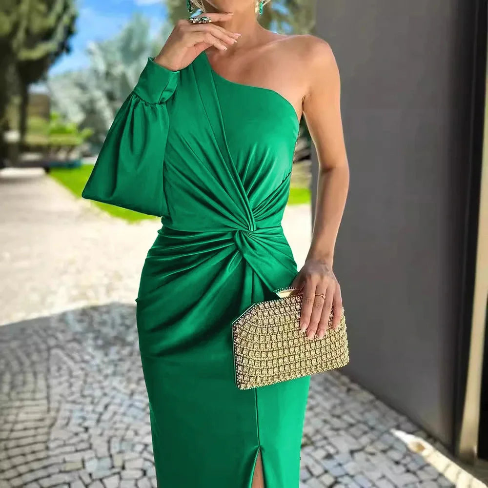 Elegant Sexy Off Shoulder Dress For Women Fashion Diagonal Collar Sleeveless Package Hip Dresses Robe Femme Formal Evening Party