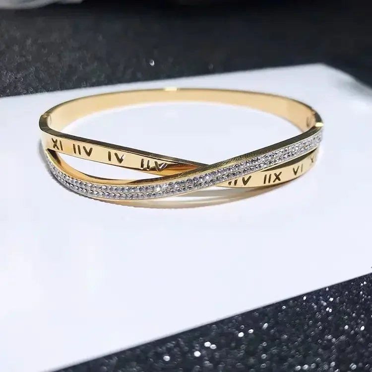 Silver Color Bangles Bracelet for Women Girls Titanium Steel 18K Gold Plated Waterproof Jewelry Luxury Sparkling Zircon Bangles