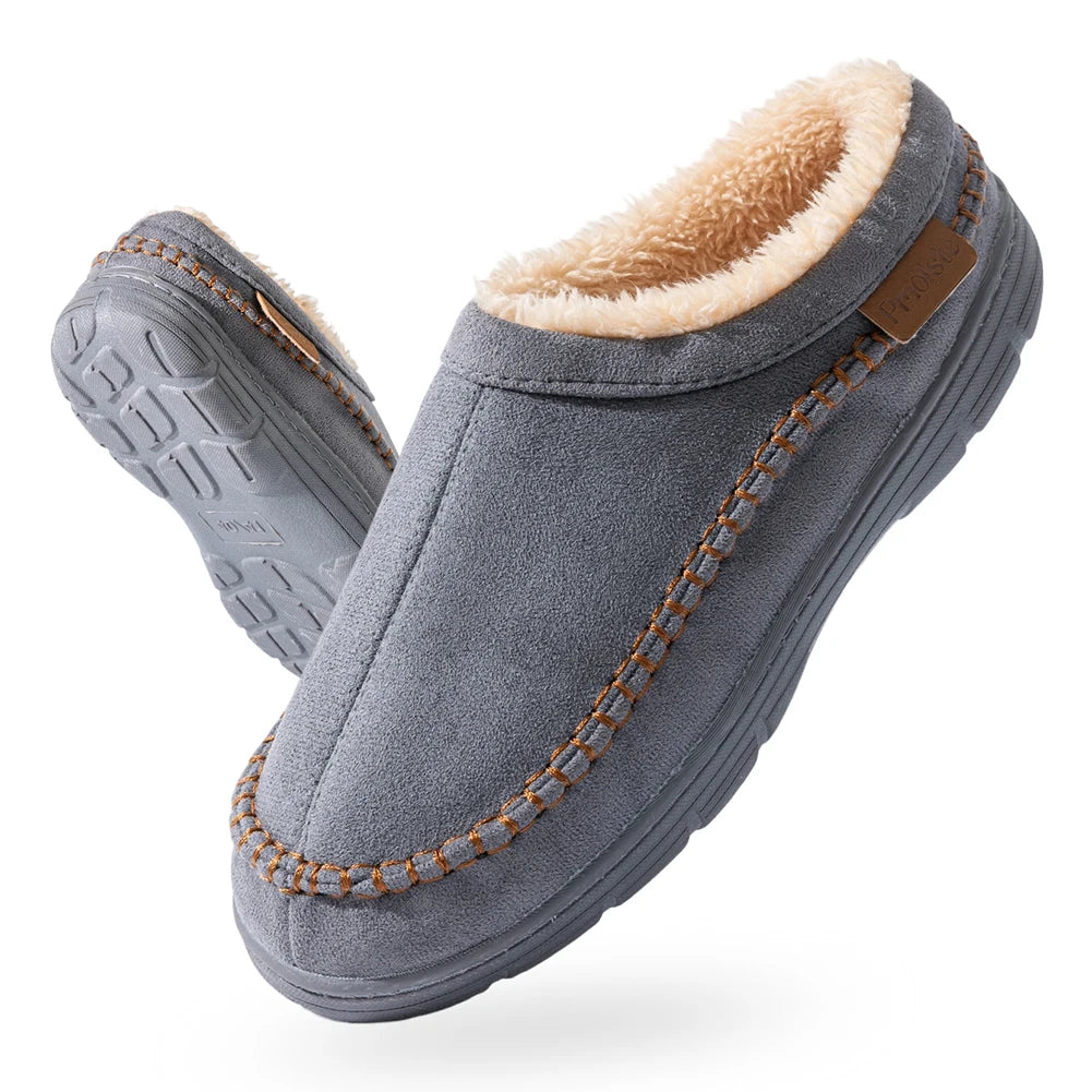Pmoiste Soft Faux Suede House Slippers Men Comfortable Warm Cushion Designer Mark Line Living Room Shoes Slip-on Winter Indoor