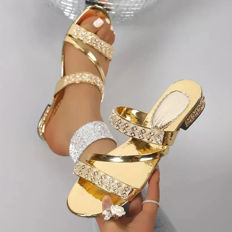 2025 Summer New Women Sandals Sexy Party Shoes Slip-On High Heels Sandals Open Toe Rhinestones Women Platform Sandalias De Mujer