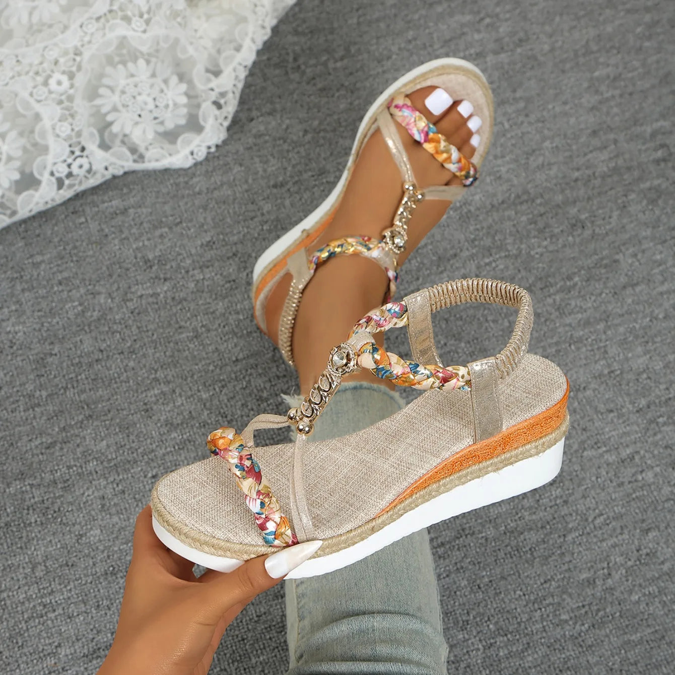 Women Wedge Sandals Summer 2024 Braided Band Platform Gladiator Sandals Woman Thick Bottom Beach Shoes Women Sandalias De Mujer