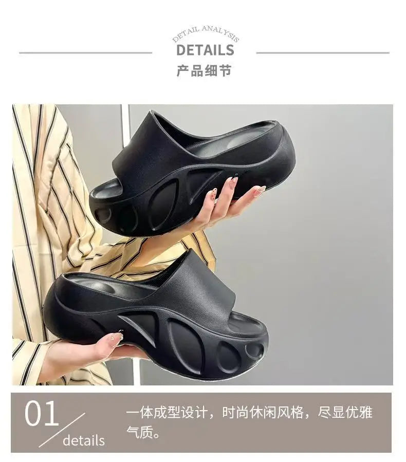 2025 New Women Sandals Women Slippers Black Wedge Platform Open Toe Women Orthopedics Thick Bottom Beach High Heels Slides