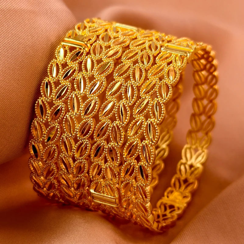 Dubai Gold Plated 24K Bangles for Women Jewelry Exaggerated Style Bracelets Banquet Party Bijoux Nigeria Wedding