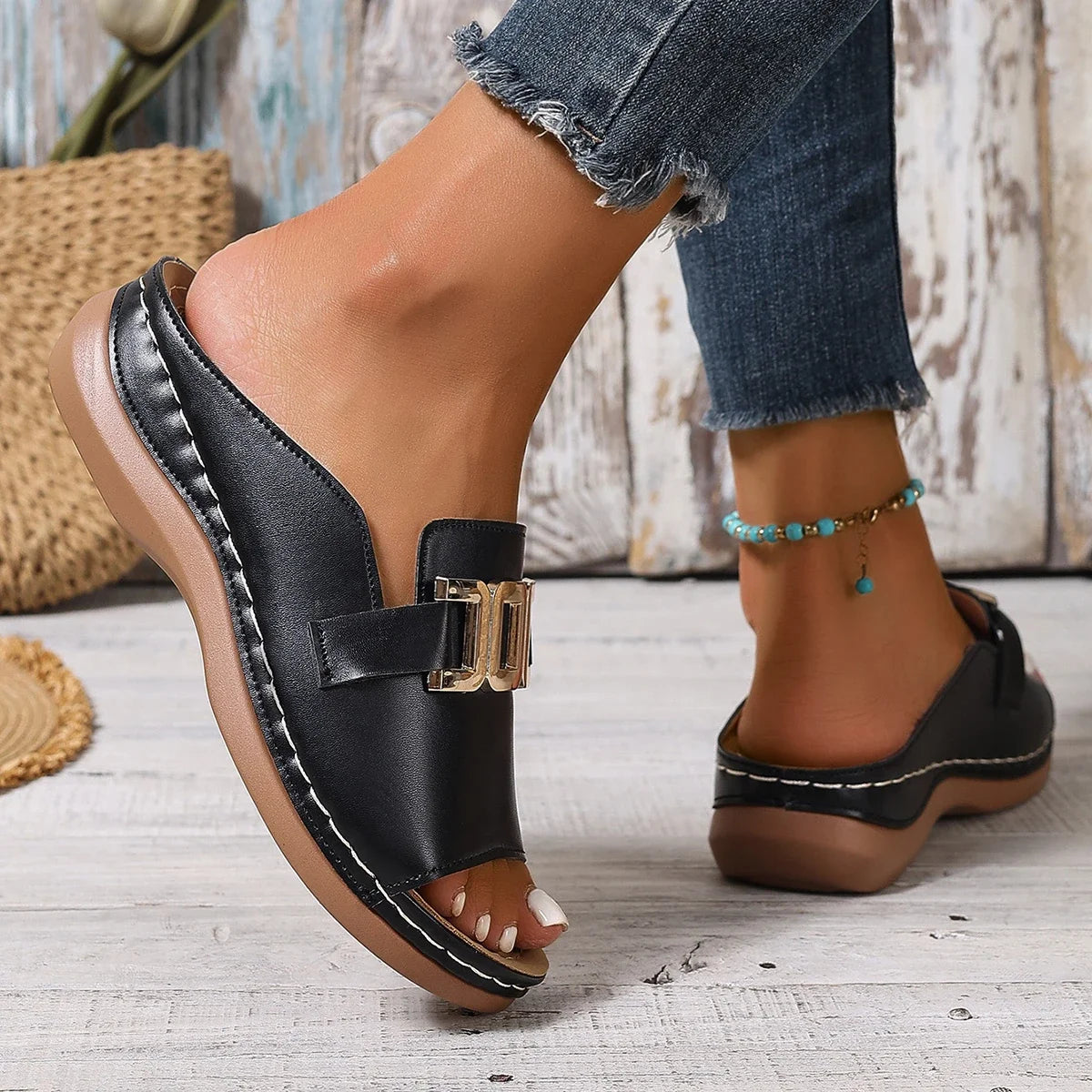 2025 Women's Fashion Casual Travel Shoes Bohemian Ethnic Style Double Button Design for Men and Women Comfortable Couple Beach