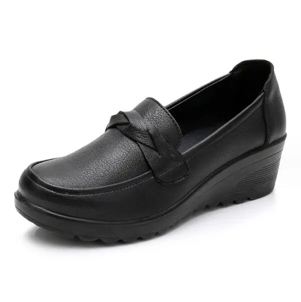 Classic Genuine Leather Women Shoes Round Toe Casual Comfortable Women's Wedge Shoes Spring Autumn Fashion Mother Shoes 10models