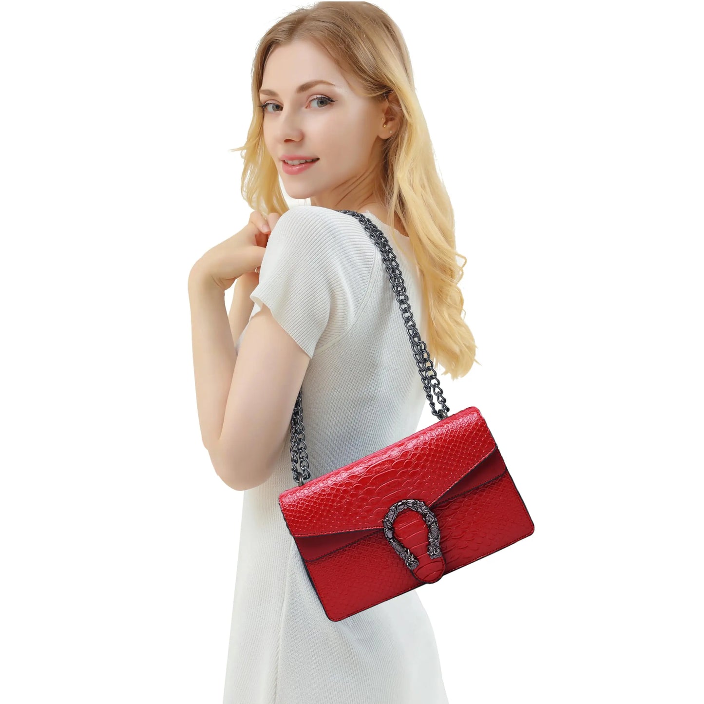 Shoulder Bag Crossbody Bag and Satchel Purse for Women - Fashion Snake Print Chain Purse Luxury PU Leather HandBag