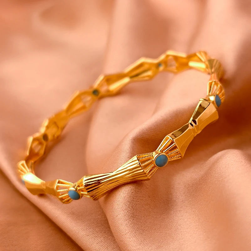 Dubai Gold Plated 24K Bangles for Women Jewelry Exaggerated Style Bracelets Banquet Party Bijoux Nigeria Wedding