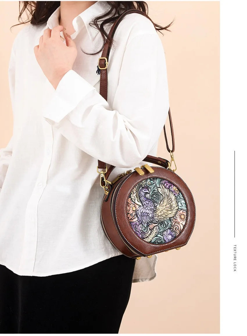 Vintage Handbag Women Shoulder Bag Luxurious Designer Round Bag High-quality Gift Embossed Printed Crossbody Purse for New Women