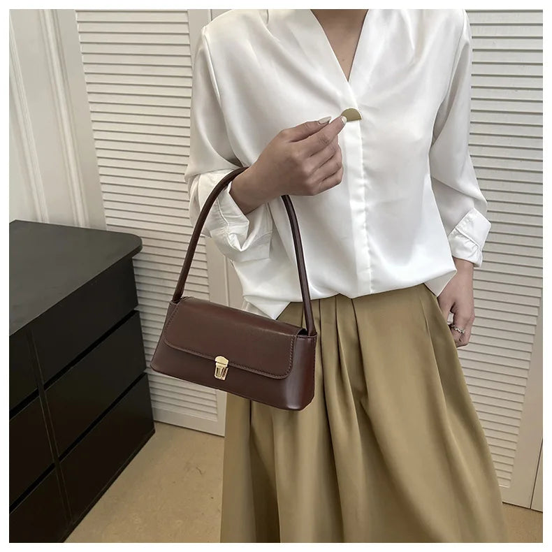 Women's Shoulder Bag Handbag Retro Underarm Bag Fashion Simple Solid Color New Hand Shoulder Bag