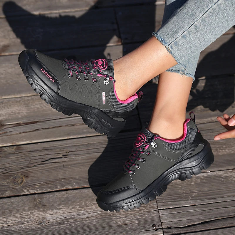 Ladies' Outdoor Hiking Shoes with Black and Pink Non Slip Soles Fashionable Sports Shoes Breathable Mesh Running Hiking Boots