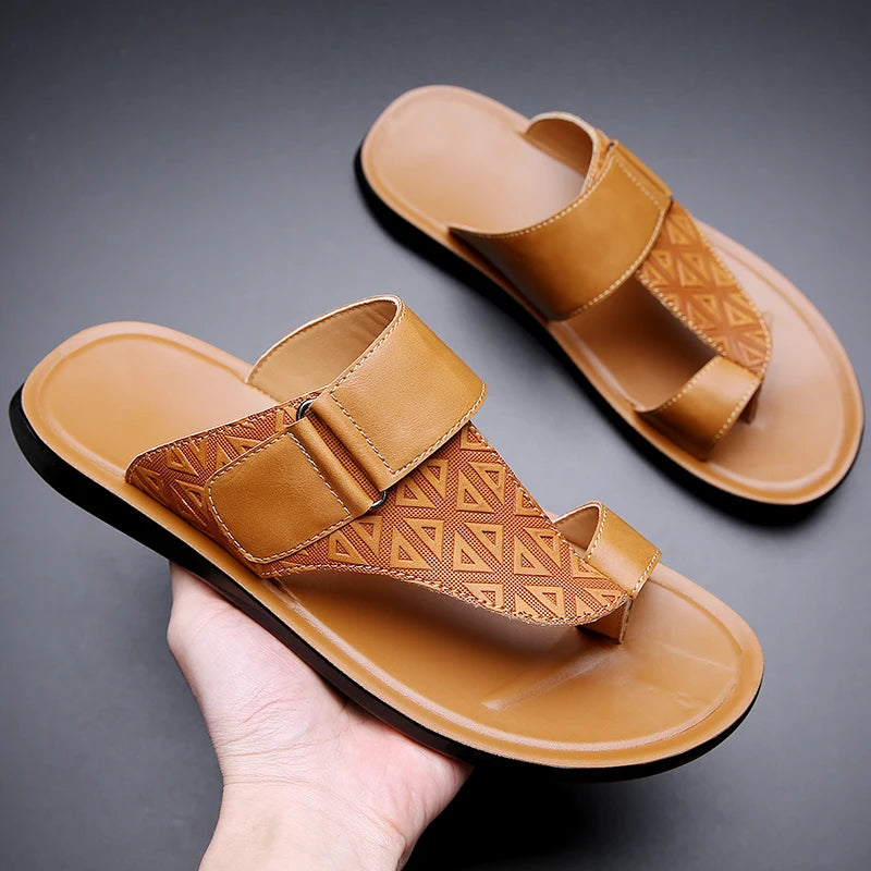 Men's Summer Sandals Breathable Fashion Simple Toe-Thru Soft Flat Bottom Beach Shoes Comfortable Classic Slippers