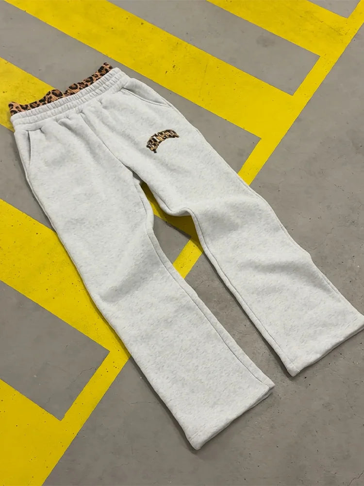 2025 New Tracksuit Men Clothing Y2K Vintage Embroidered Leopard Print Street Casual Hoodie Trendy Double Waist Unisex Sweatpants
